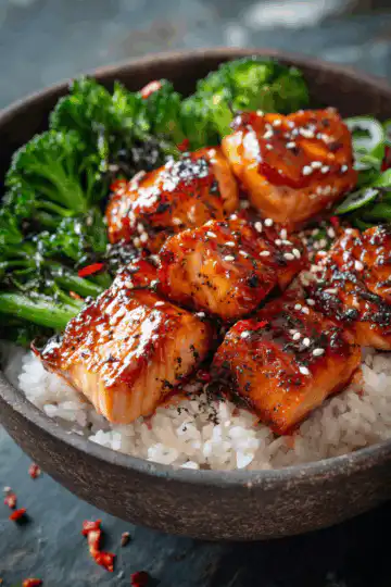 Air Fried Teriyaki Salmon Bites Rice Bowl