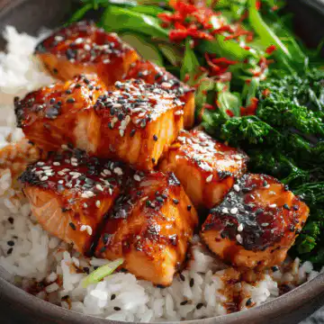 Air Fried Teriyaki Salmon Bites Rice Bowl