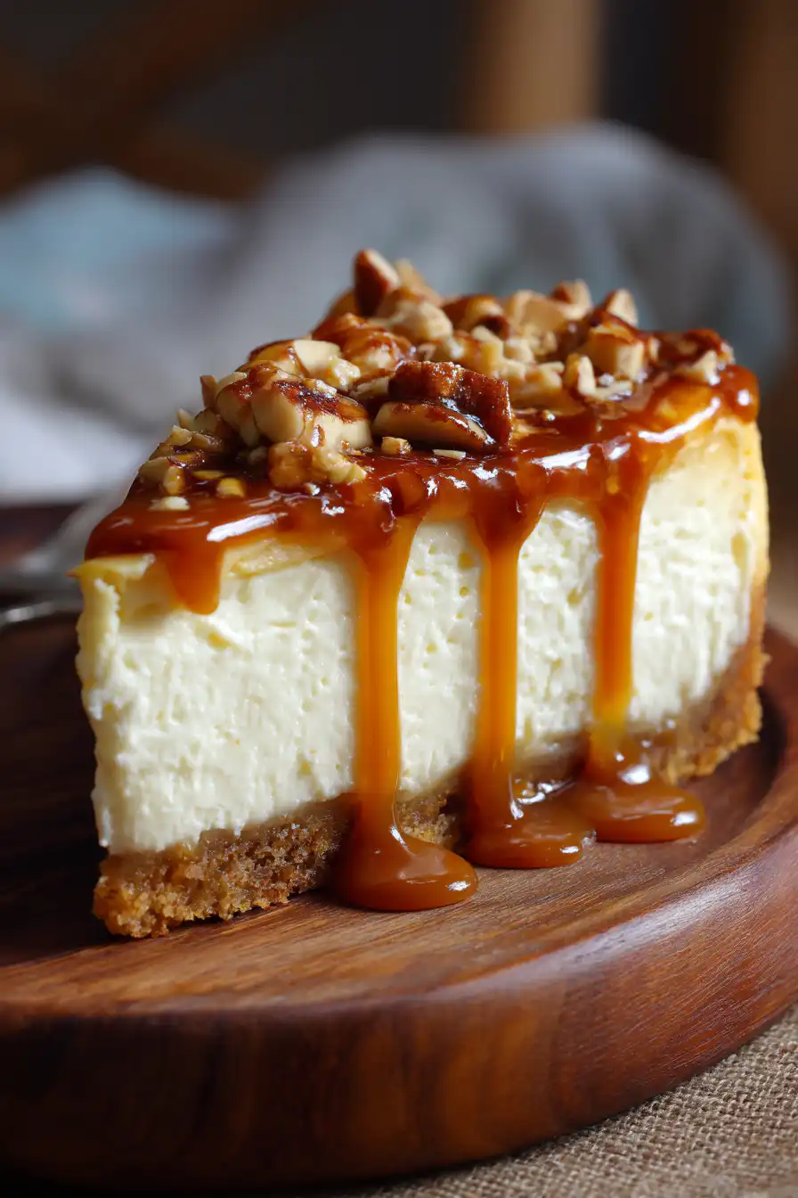 Almond Crust Banana Caramel Cheesecake