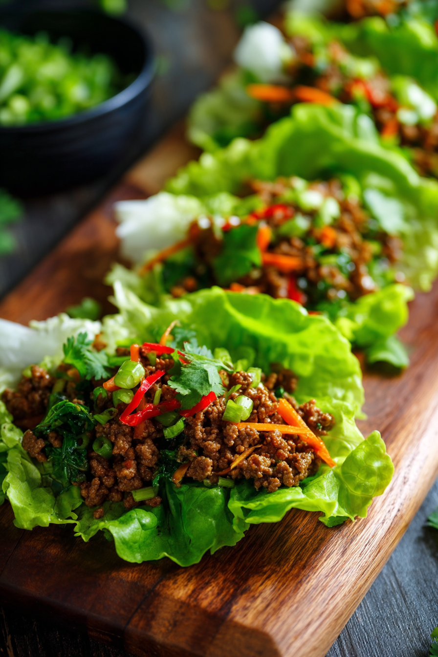 Asian-Style Ground Beef Lettuce Wraps