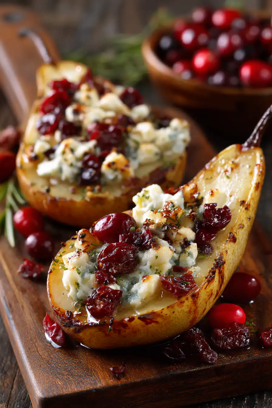 Baked Pears with Feta, Honey, and Cranberries 