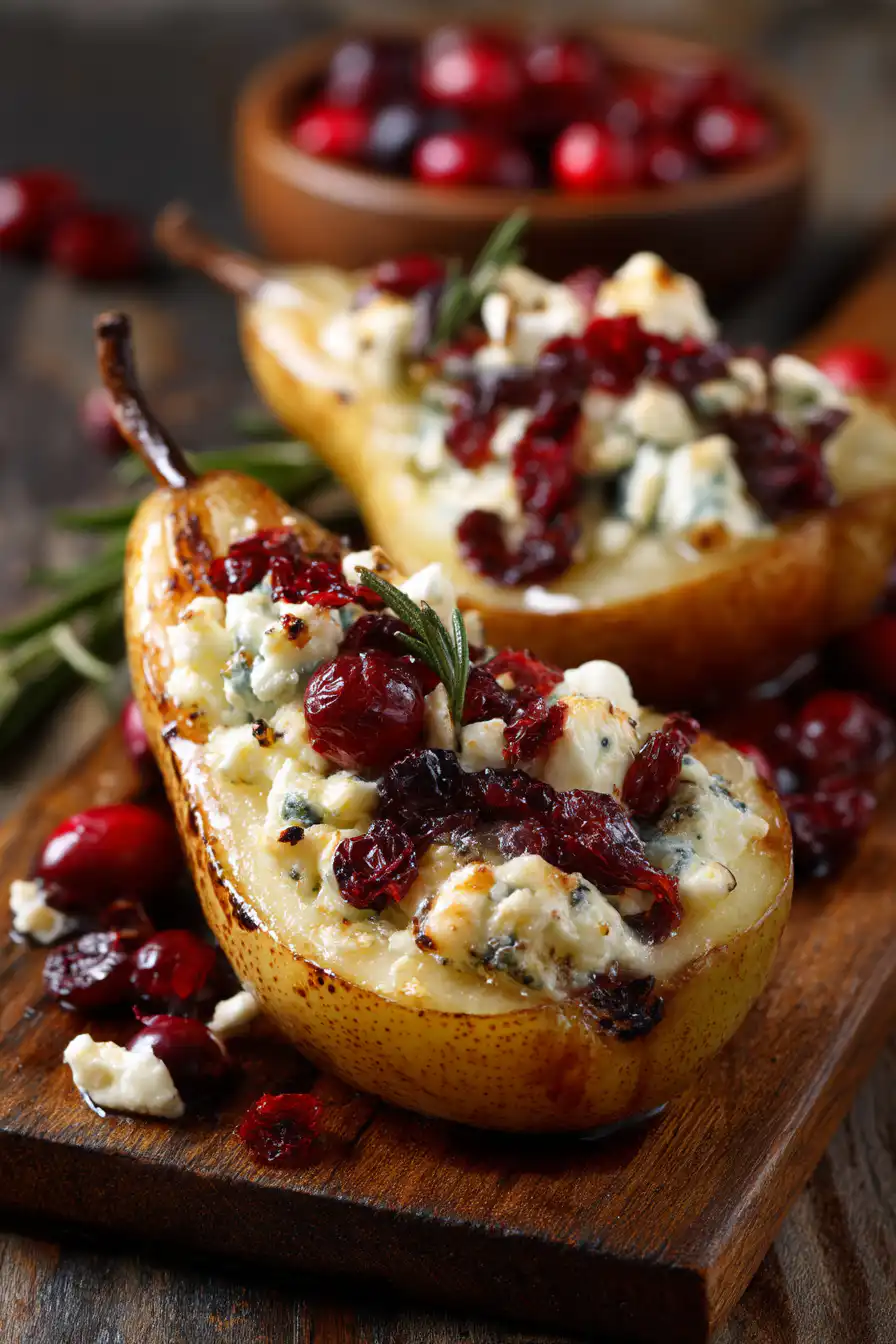 Baked Pears with Feta, Honey, and Cranberries 