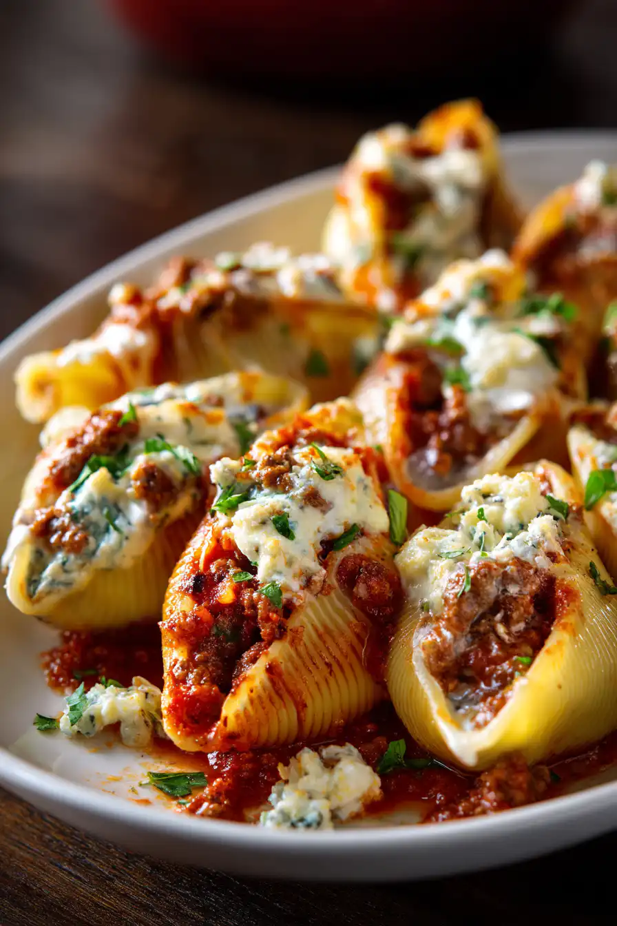 Beef-Stuffed Shells with Creamy Ricotta Filling