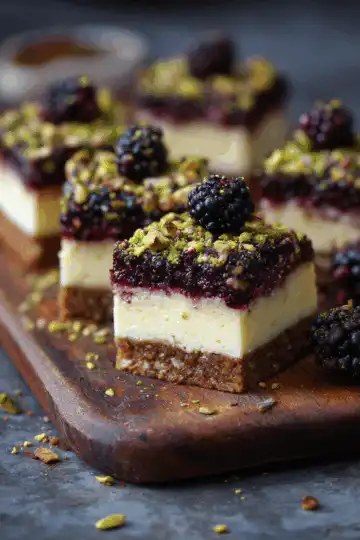 Blackberry Pistachio Cheesecake Bars