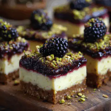 Blackberry Pistachio Cheesecake Bars
