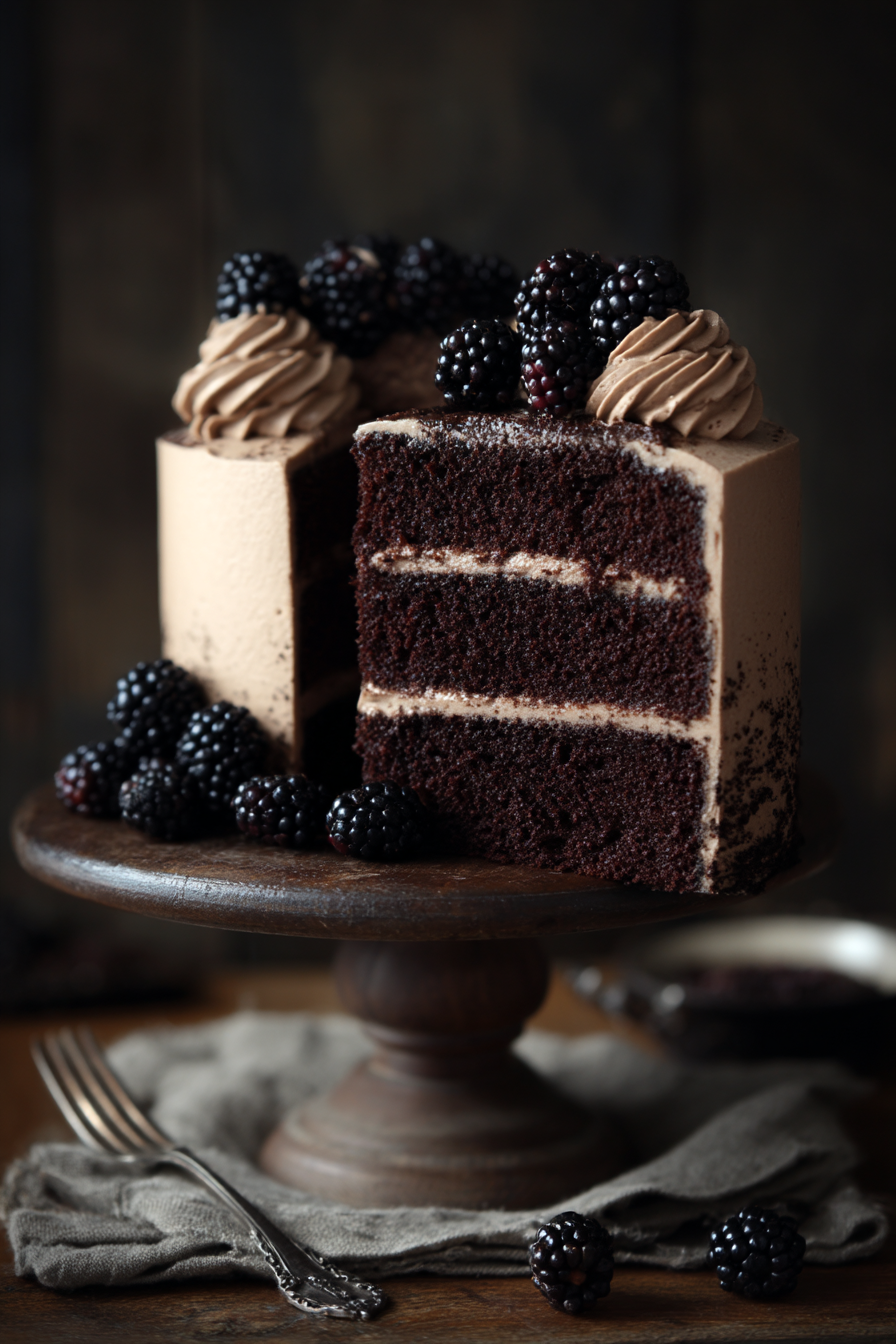 Bourbon Chocolate Cake with Blackberry Buttercream