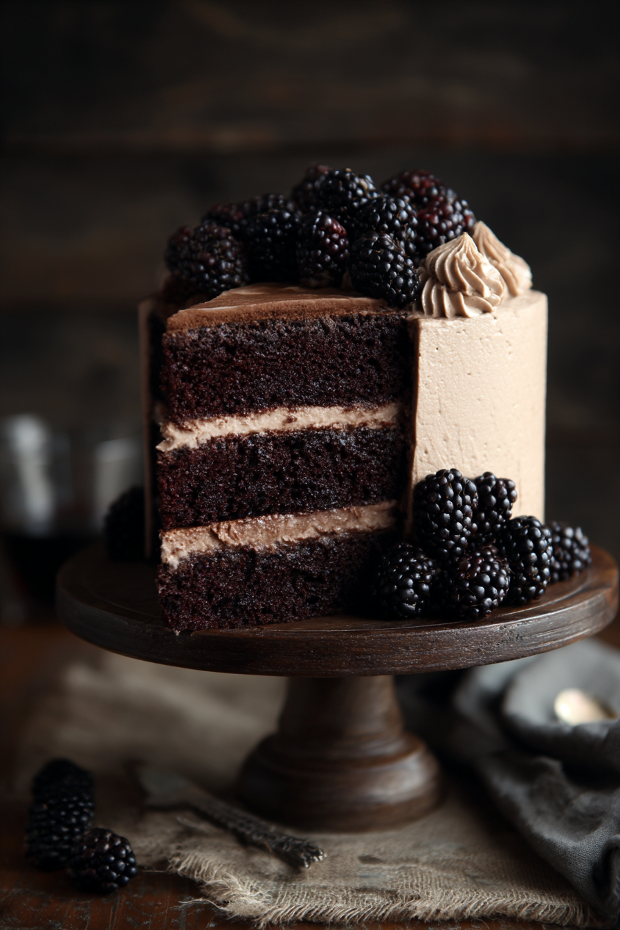 Bourbon Chocolate Cake with Blackberry Buttercream