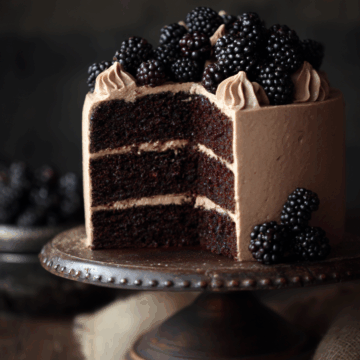 Bourbon Chocolate Cake with Blackberry Buttercream
