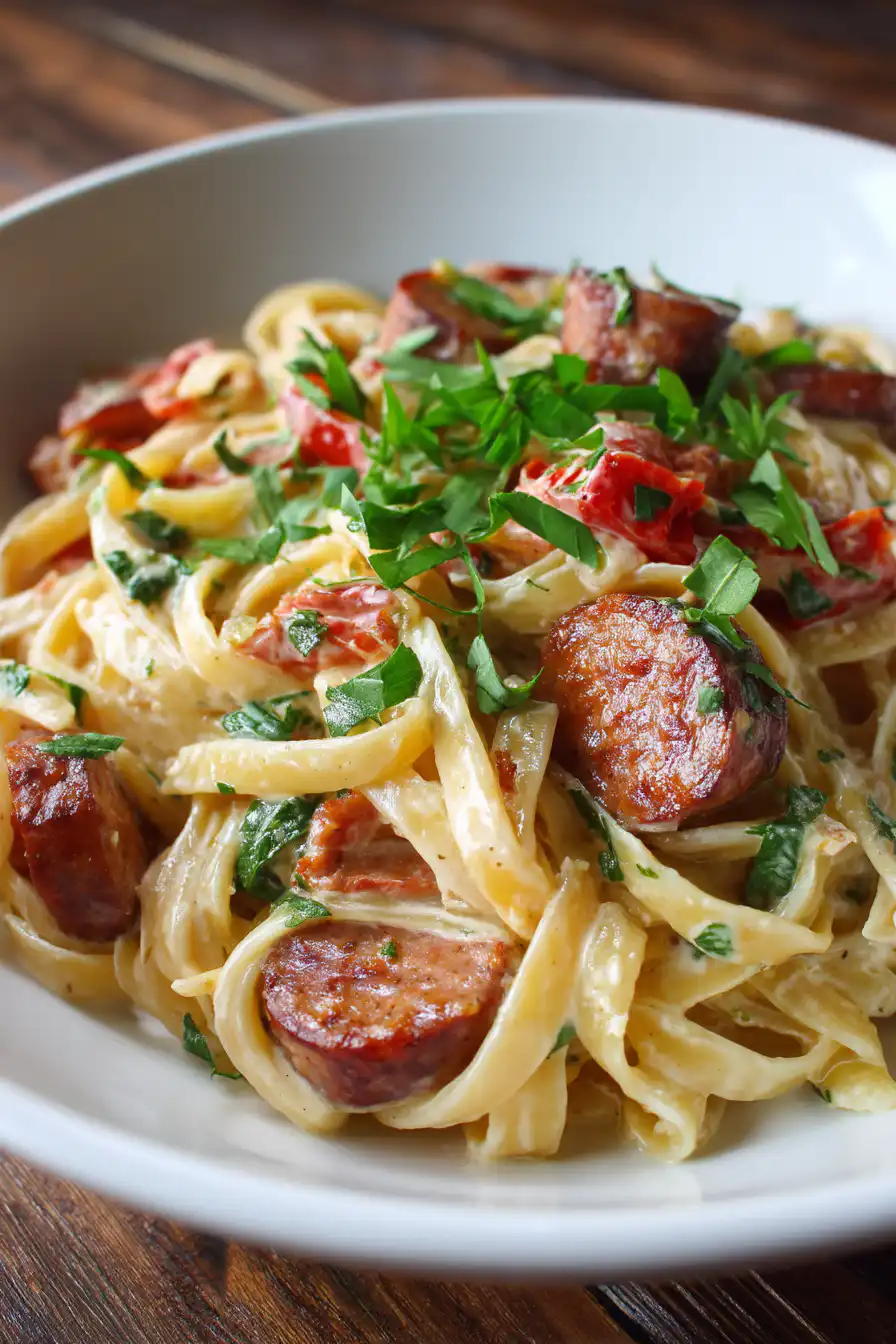 Cajun Smoked Sausage Alfredo Pasta Recipe