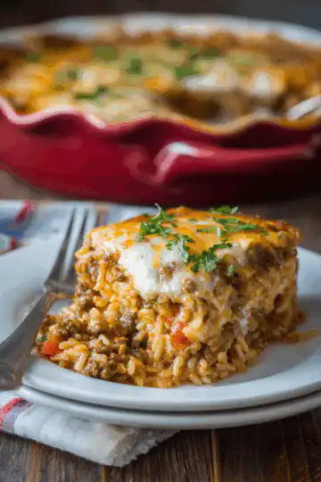 Cheesy Ground Beef and Rice Casserole