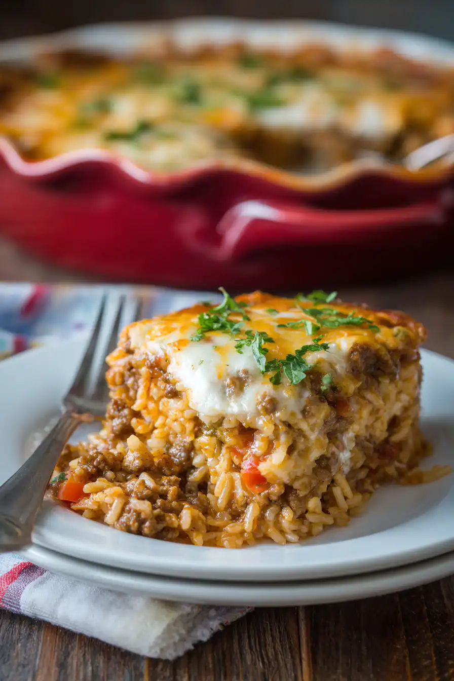 Cheesy Ground Beef and Rice Casserole