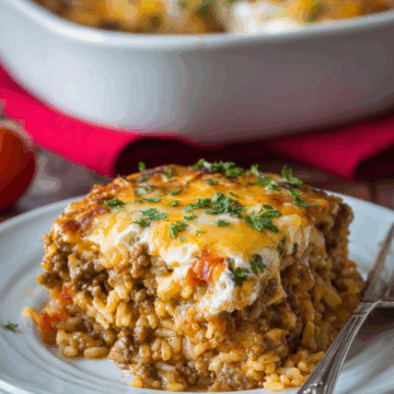 Cheesy Ground Beef and Rice Casserole