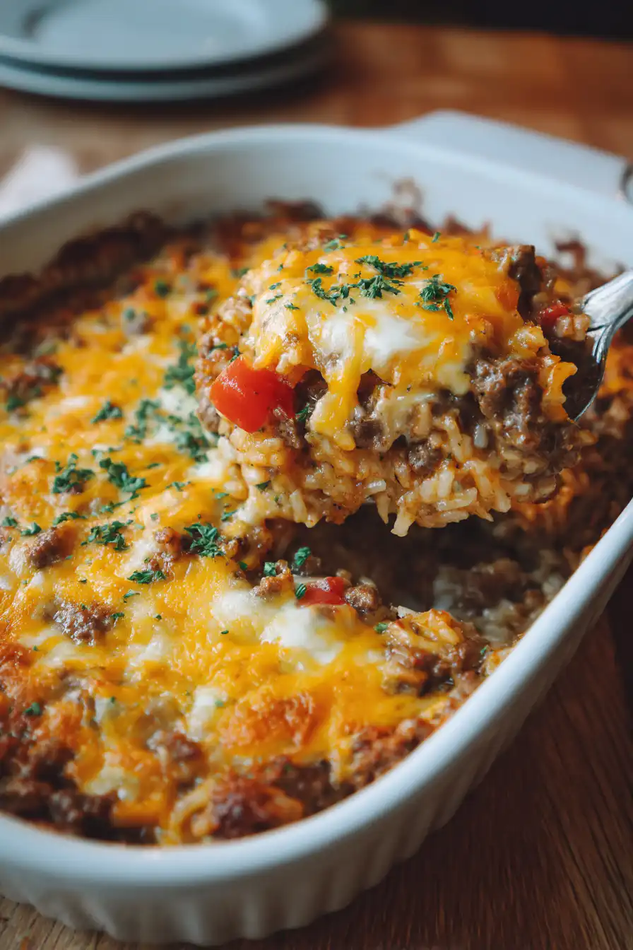 Cheesy Hamburger Rice Casserole Recipe