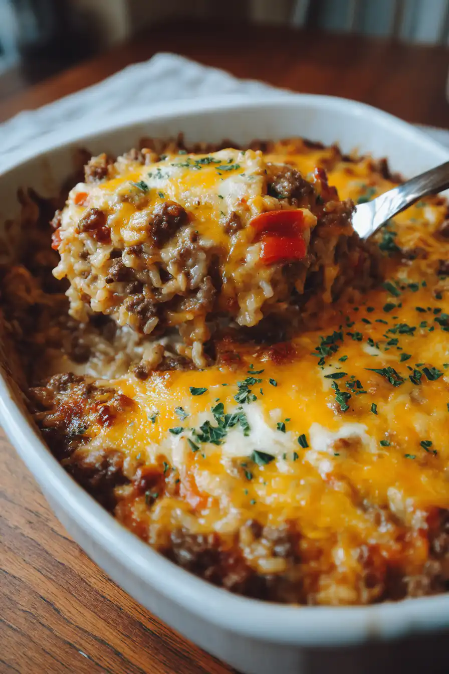 Cheesy Hamburger Rice Casserole Recipe