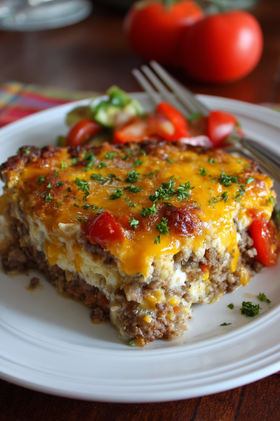 Cheesy Loaded Meatloaf Casserole with Vegetables