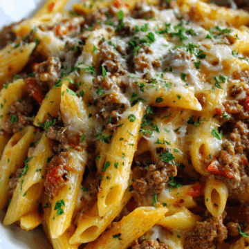 Cheesy Penne with Garlic Butter Ground Beef