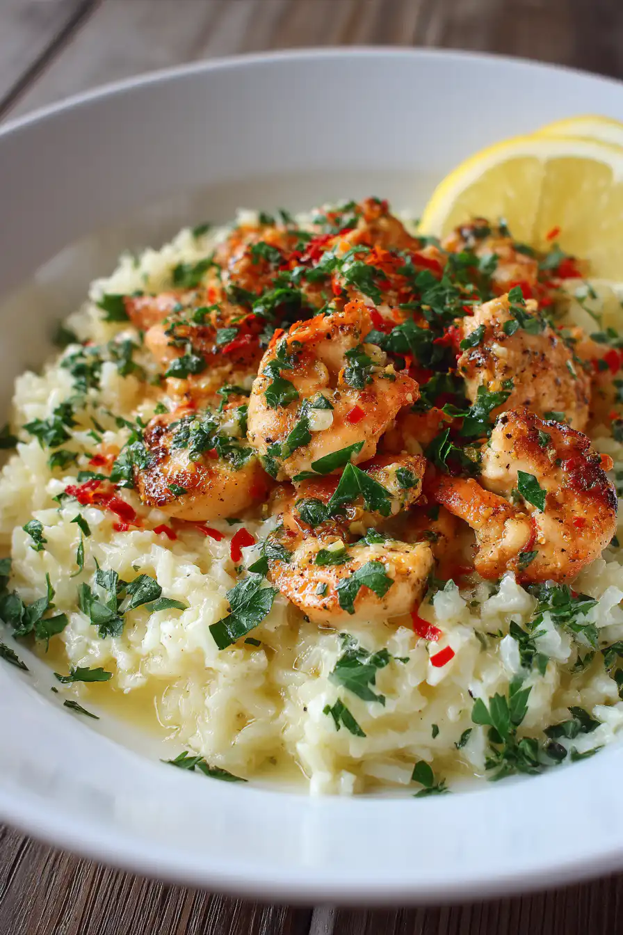 Chicken Scampi with Creamy Garlic Parmesan Rice