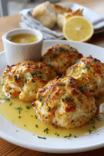 Crab Stuffed Cheddar Bay Biscuits with Lemon Butter Sauce