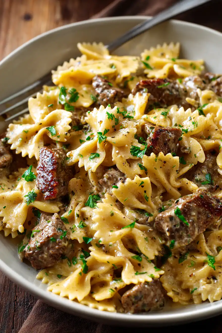 Creamy Beef and Bowtie Pasta