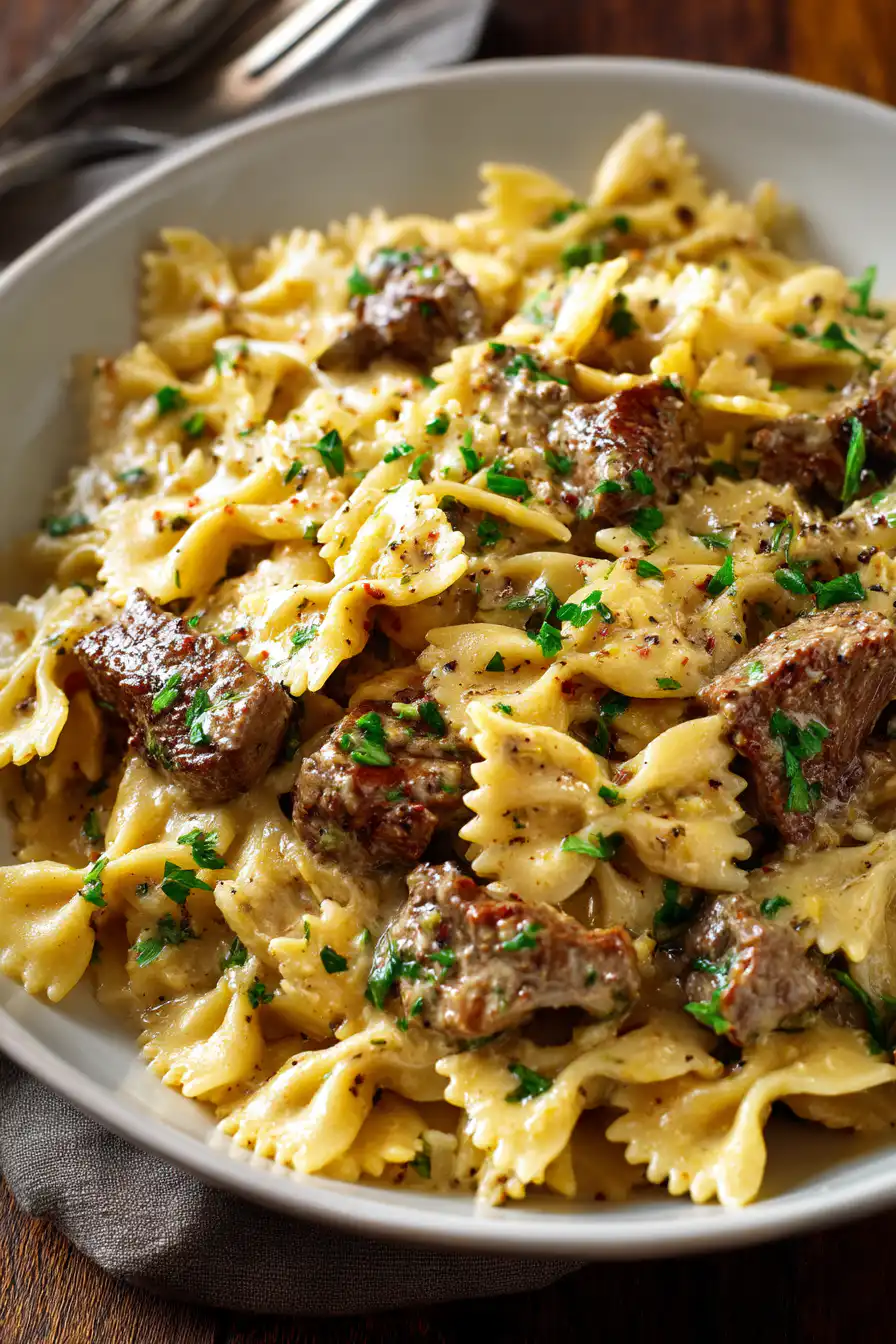 Creamy Beef and Bowtie Pasta