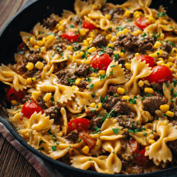 Creamy Ranch Beef Bowtie Skillet with Sweet Corn Magic