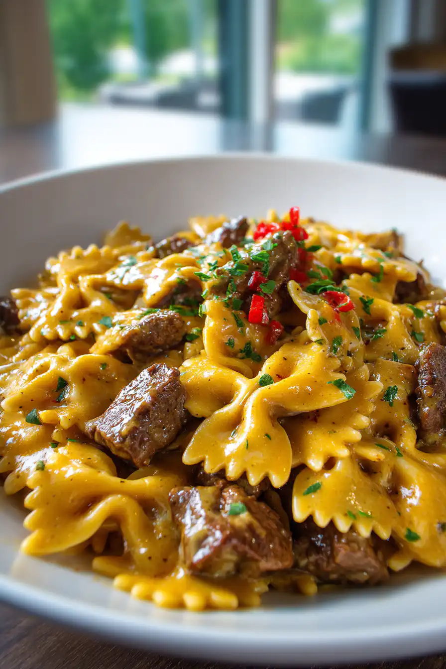 Creamy Velveeta Beef & Bowtie Pasta