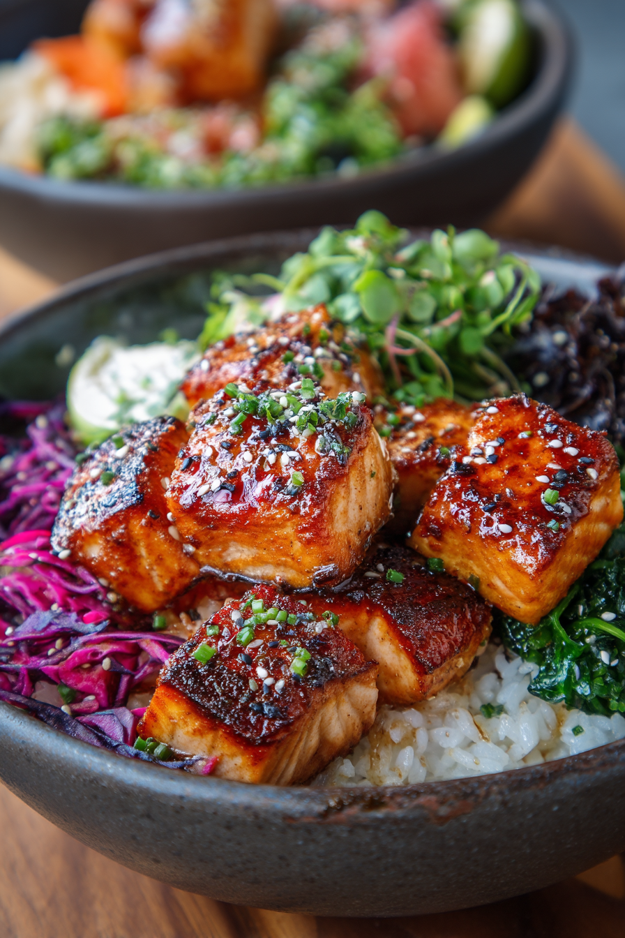 Crispy Bang Bang Salmon Bite Bowls