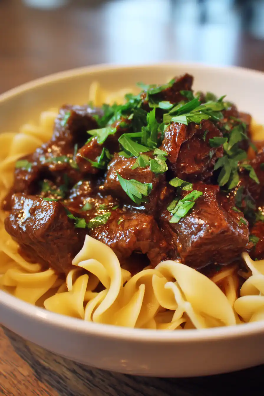 Crockpot Beef Tips & Noodles
