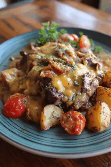 Crockpot Loaded Steak and Potato Bake