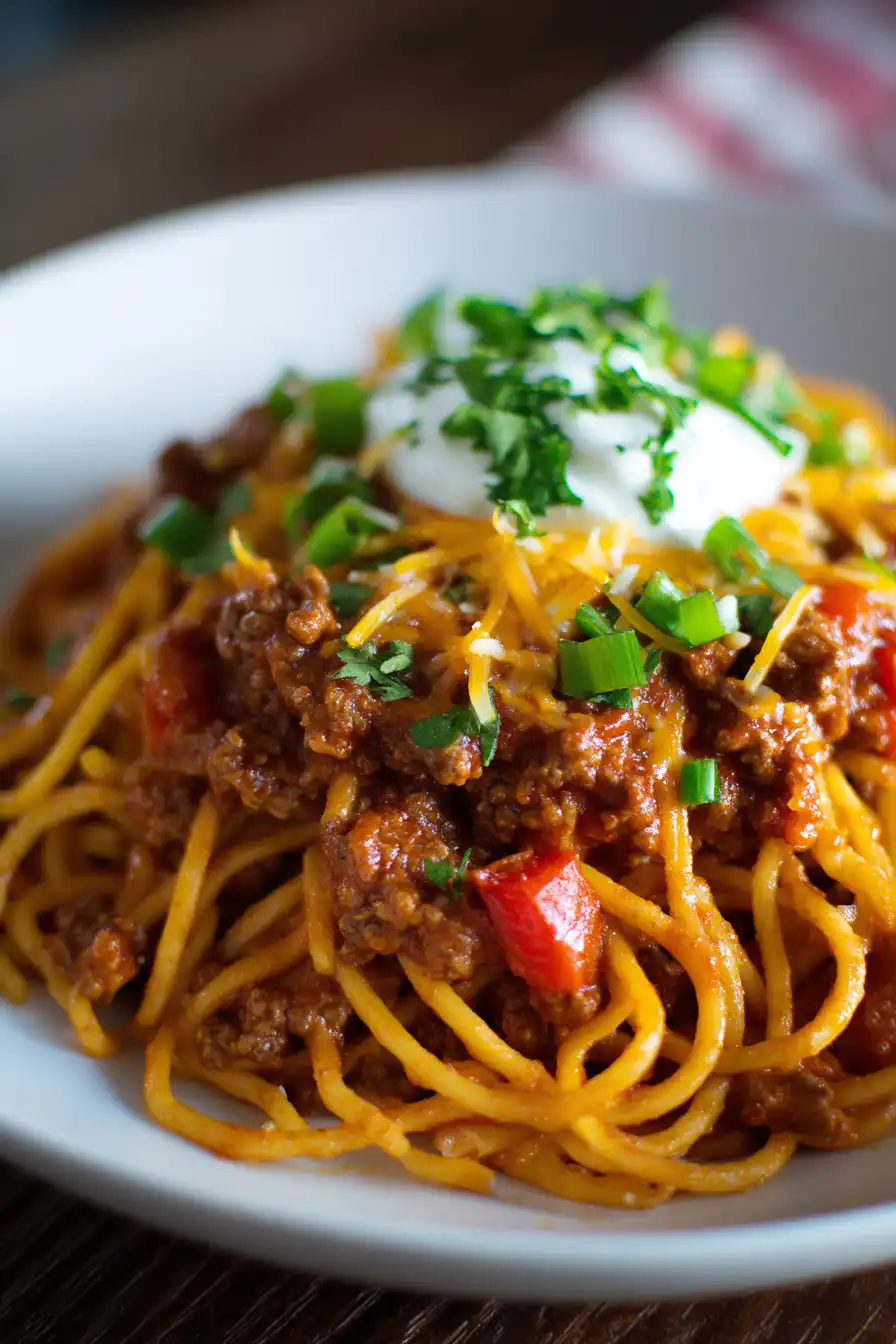 Crockpot Taco Spaghetti