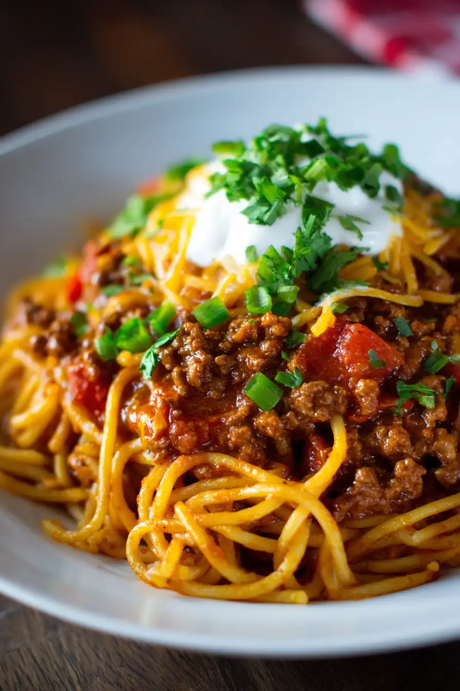 Crockpot Taco Spaghetti
