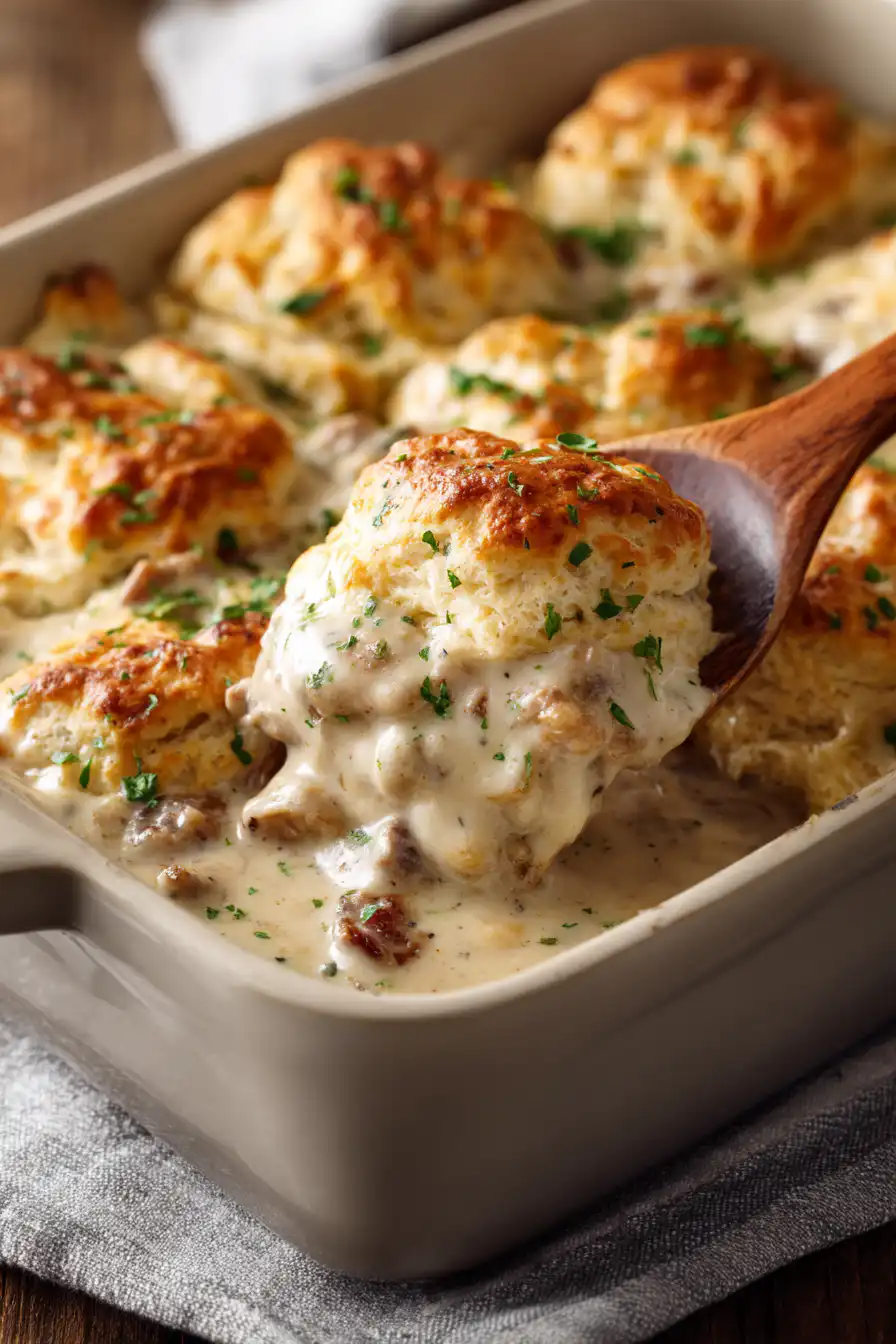 Easy Biscuits & Gravy Casserole