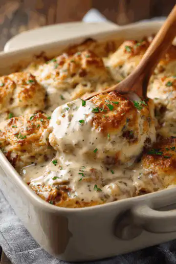 Easy Biscuits & Gravy Casserole