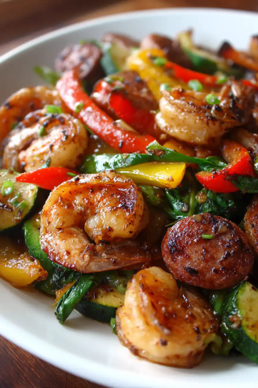 Easy Honey Garlic Shrimp with Sausage & Veggies!