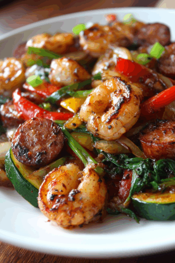 Easy Honey Garlic Shrimp with Sausage & Veggies!