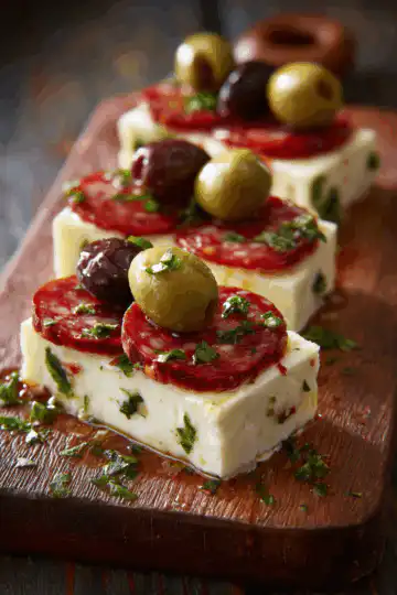 Easy Marinated Cheese Appetizer with Salami & Green Olives