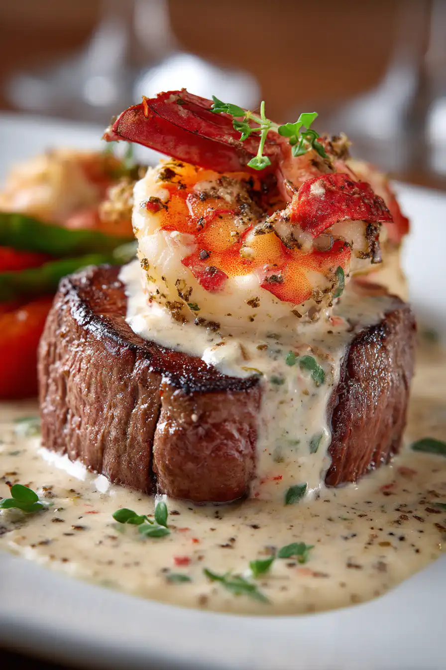 Filet Mignon with Shrimp and Lobster Cream Sauce