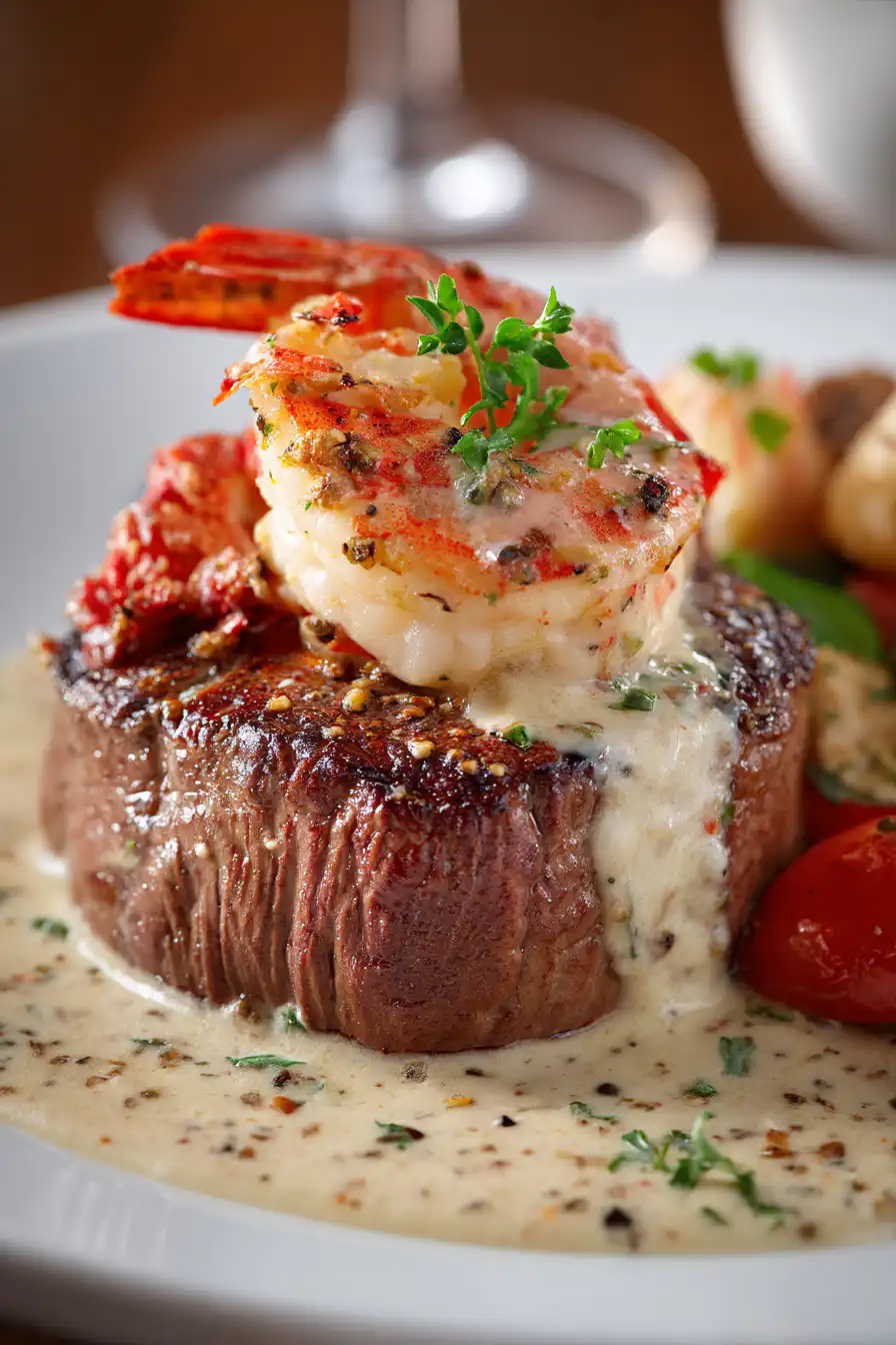 Filet Mignon with Shrimp and Lobster Cream Sauce