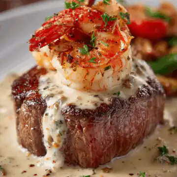 Filet Mignon with Shrimp and Lobster Cream Sauce