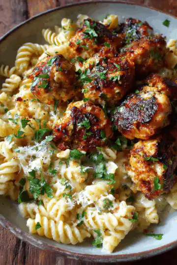 Garlic Butter Chicken Bites with Creamy Parmesan Pasta
