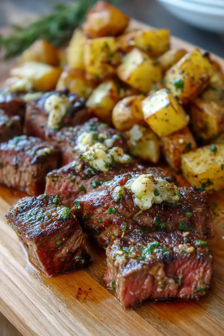 Garlic Butter Steak Bites and Potatoes