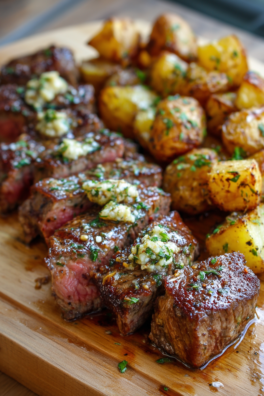 Garlic Butter Steak Bites and Potatoes