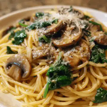 Garlic Parmesan Pasta with Spinach and Mushrooms