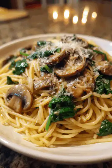 Garlic Parmesan Pasta with Spinach and Mushrooms