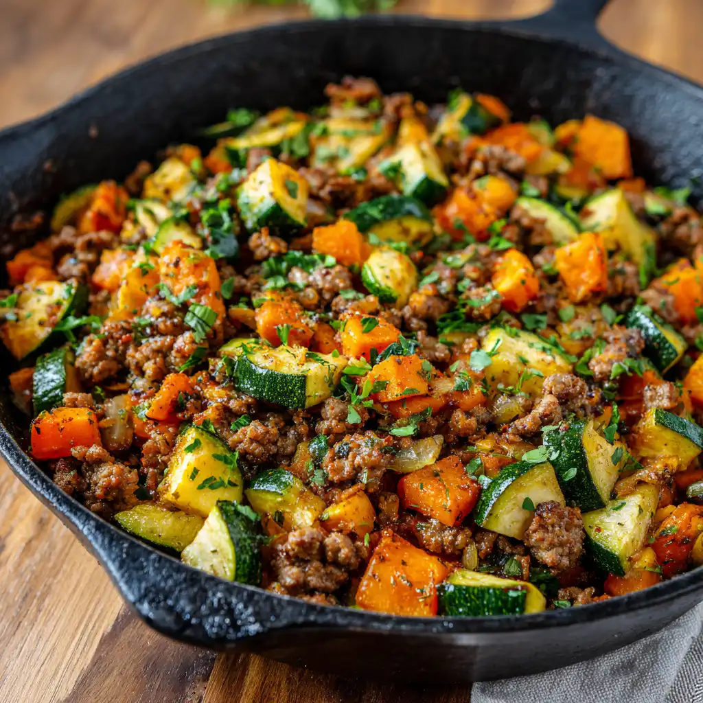 Ground Beef Zucchini Sweet Potato Skillet