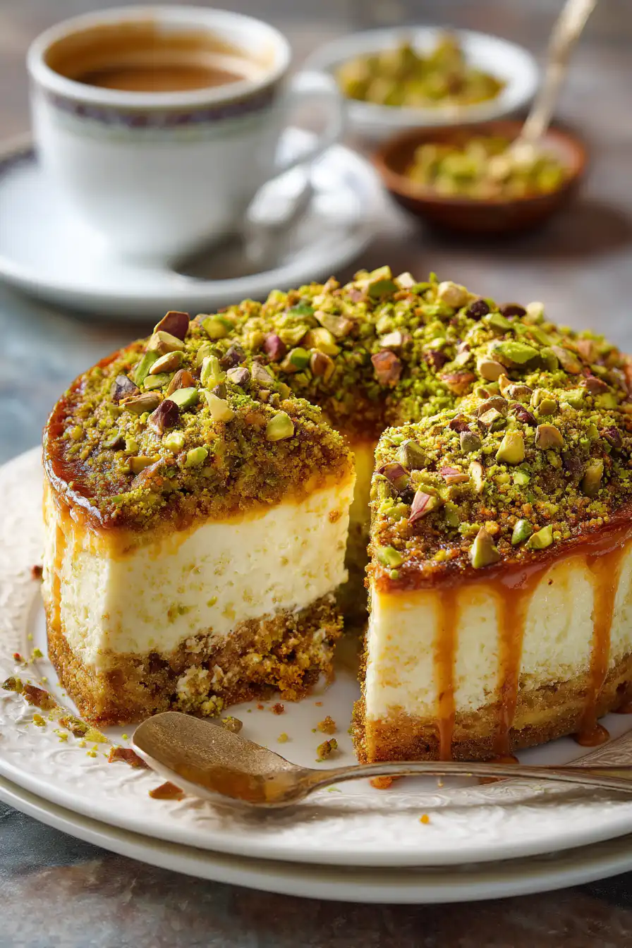 Honey Pistachio Baklava Cheesecake