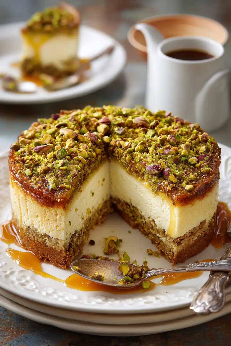 Honey Pistachio Baklava Cheesecake