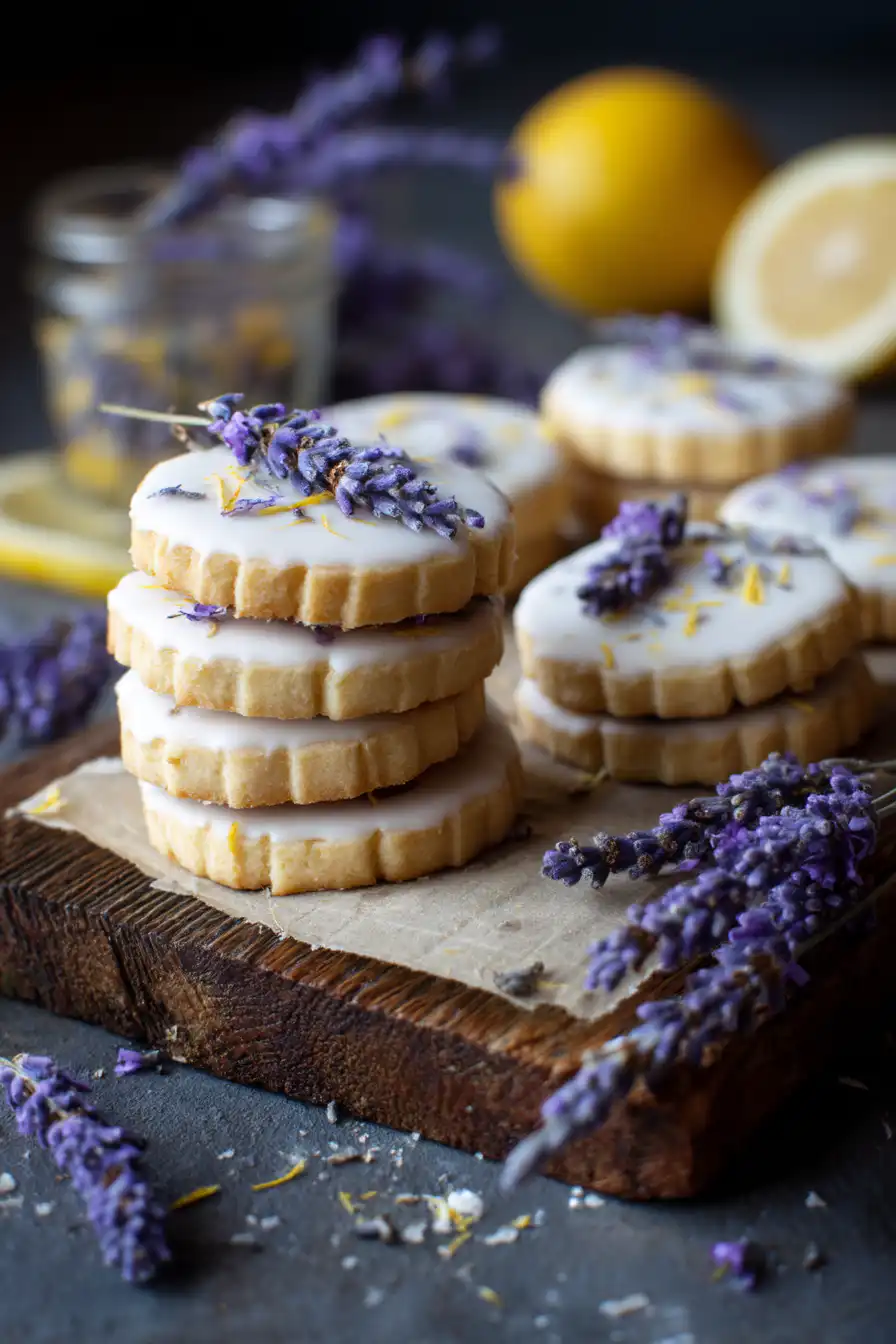 Iced Lemon Lavender Shortbread Cookies