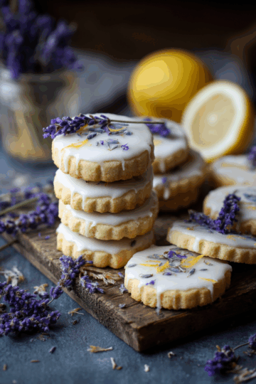 Iced Lemon Lavender Shortbread Cookies