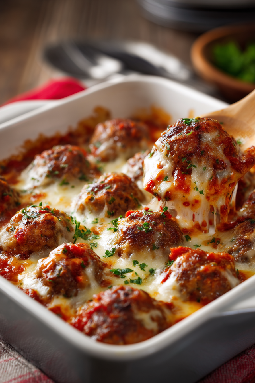 Keto Diet Friendly Meatball Casserole with Cheese and Sauce!